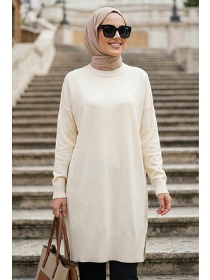 Neva Style Krem Tesettür Triko Kazak 10901KR