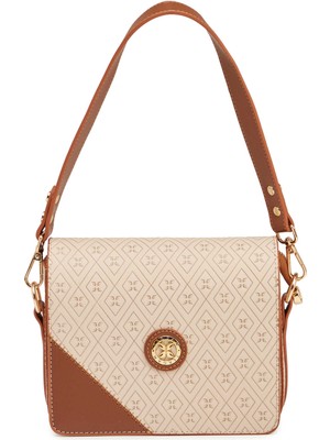 Tergan Bej Print Kadın Omuz Çantası - S1WPR0000807-S7G