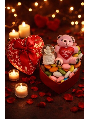 PremiumPort Sevgililer Günü Hediye Seti: Kalp Kutuda Melek, Ayıcık ve Draje Çikolata