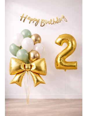 Patladı Gitti Gold Fiyonk 2 Yaş Doğum Günü Balon Seti