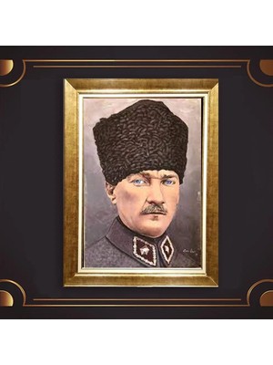 Giyense Özel Seri Altın Paspartulu Çerçeveli Atatürk Tablo TR514