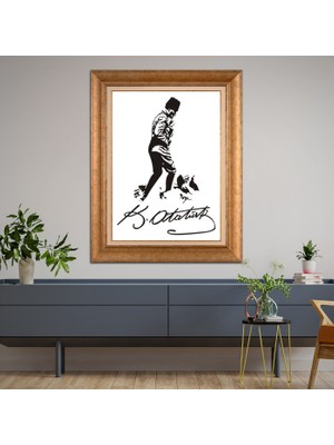 Giyense Özel Seri Altın Paspartulu Çerçeveli Atatürk Tablo TR1182