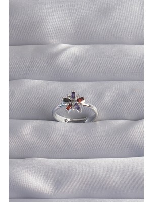 DS LLC Pirinç Gümüş Renk Renkli Zirkon Taşlı Ayarlamalı Yüzük - TJ-BYK3256 Iegtgrs-34