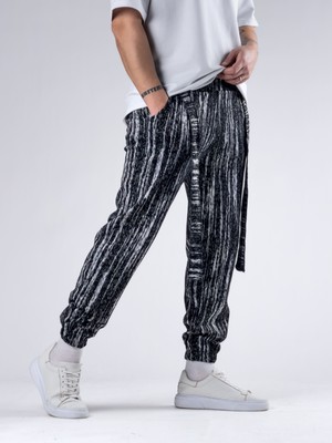 Cocopelli Matrix Desenli Kemerli Siyah Erkek Jogger Pantolon COC2773