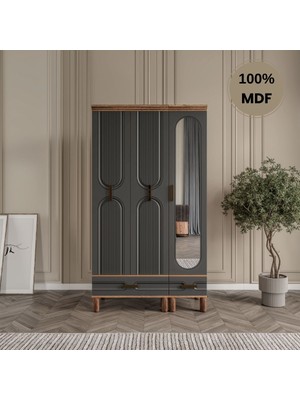 Comiet Zen 3 Kapak Mdf Ayaklı Tasarım Aynalı Country Gardırop