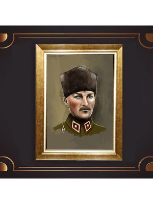 Giyense Özel Seri Altın Paspartulu Çerçeveli Atatürk Tablo TR277