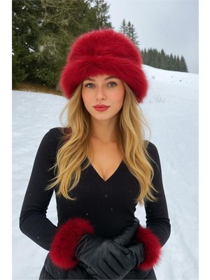 Neşeli Butik Kadın Kırmızı Peluş Kalpak Şapka NBAKS001