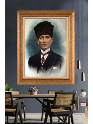 Giyense Özel Seri Altın Paspartulu Çerçeveli Atatürk Tablo TR1220