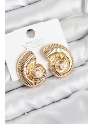 DS LLC Pirinç Inci Detaylı Girdap Model Gold Renk Kadın Küpe - TJ-BKP11032 Iegtgrs-34