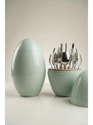 Onon Assos 6 Kişilik 24 Parça Yeşil Yumurta Standlı Çatal Kaşık Bıçak Takımı