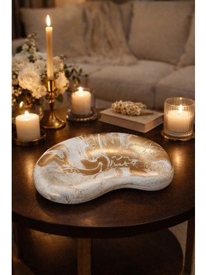 Atölye İzgi El Yapımı Dekoratif Taş & Mermer Tozu Sunum Tabağı 20X13 cm – Anahtarlık, Takılık & Organizer