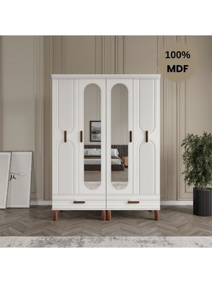 Comiet Zen 4 Kapak Mdf Ayaklı Tasarım Aynalı Country Gardırop