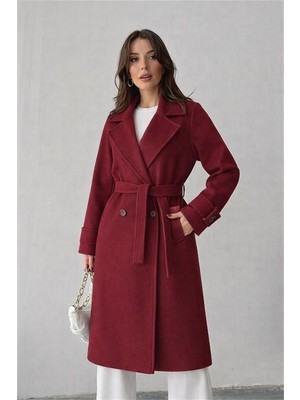 Neşeli Butik Kadın Kuşak Detaylı Astarlı Kaşe Kaban NBG120