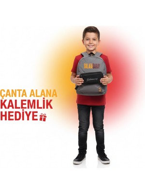 Galatasaray Lisanslı Gri Okul Çantası Yanında Çift Gözlü Kalemlik Hediyeli