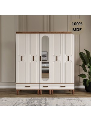 Comiet Zen 5 Kapak Mdf Ayaklı Tasarım Aynalı Country Gardırop