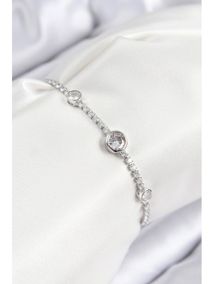 DS LLC Pirinç Zirkon Taşlı Daire Model Gümüş Renk Asansörlü Kadın Bileklik - TJ-BB7732 Iegtgrs-34