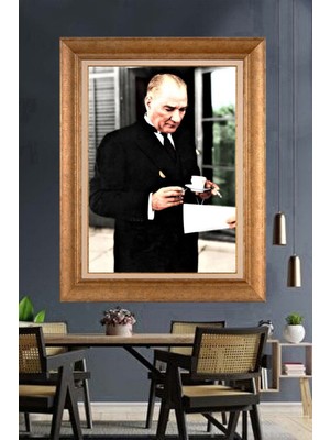 Giyense Özel Seri Altın Paspartulu Çerçeveli Atatürk Tablo TR928