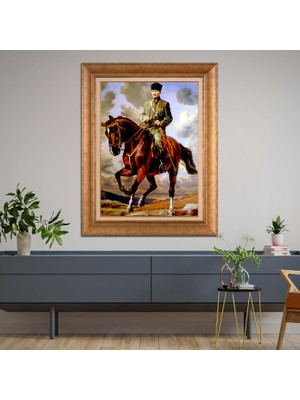 Giyense Özel Seri Altın Paspartulu Çerçeveli Atatürk Tablo TR643