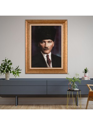 Giyense Özel Seri Altın Paspartulu Çerçeveli Atatürk Tablo TR683
