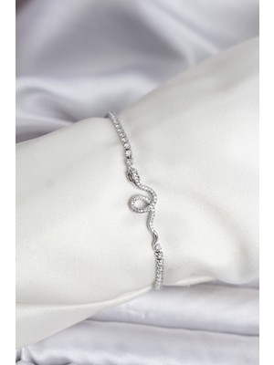 DS LLC Yılan Model Zirkon Taşlı Gümüş Renk Pirinç Su Yolu Kadın Bileklik - TJ-BB8105 Iegtgrs-34