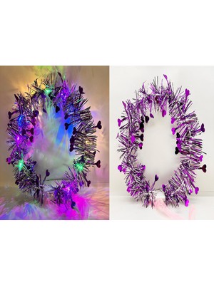 DS LLC Kalp Püsküllü Gece Parıltısı 3 Modlu LED Li Işıklı Taç Mor Renk Iegtgrs-34