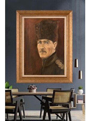 Giyense Özel Seri Altın Paspartulu Çerçeveli Atatürk Tablo TR1097