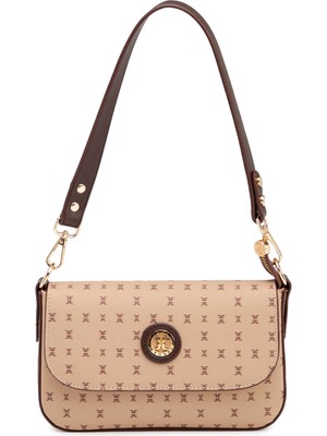 Tergan Kahverengi Print Kadın Omuz Çantası - S1WPR0000800-T2E