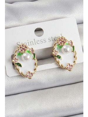 DS LLC Pirinç Beyaz Mineli Inci Detaylı Sanatsal Portre Model Gold Renk Kadın Küpe - TJ-BKP10689 Iegtg