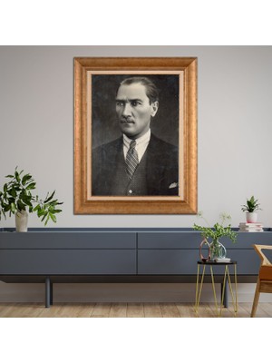 Giyense Özel Seri Altın Paspartulu Çerçeveli Atatürk Tablo TR686