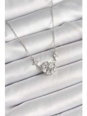 DS LLC 316L Çelik Gümüş Renk Zirkon Taşlı Hilal Kalp Model Kadın Kolye - TJ-BKO9929 Iegtgrs-34