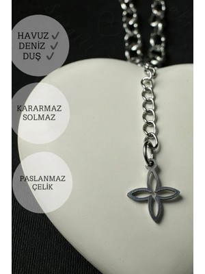 Sevgili Takı Paperclip (Ataş) Model Zincir Silver Renk Çelik Sallantılı Halhal | Taş Serisi