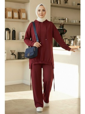 İlkimay.com Kapüşonlu Tunik Pantolon Takım 1682 - Bordo