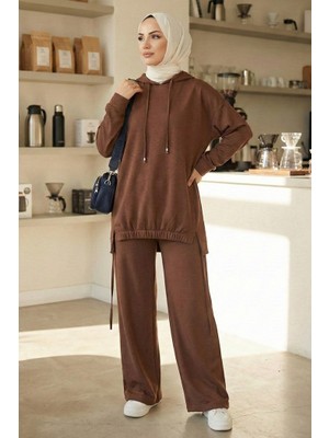 İlkimay.com Kapüşonlu Tunik Pantolon Takım 1682 - Kahve