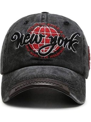 Zee Newyork Nakışlı Vintage Eskitme Retro Model Pamuklu Kot Şapka