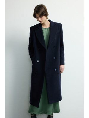 Love My Body Moda Tutkusu Kruvaze Yün Kaban Lacivert 136M2216000