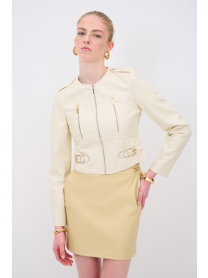 Adl Fermuar Detaylı Deri Ceket Kemik 11944752000