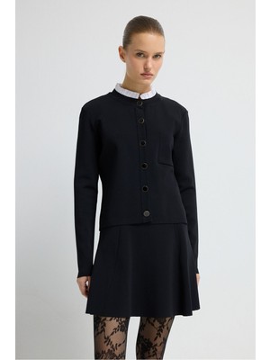 Adl Yaka Detaylı Triko Hırka Siyah 13445589000