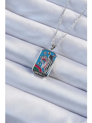 Die Grup 316L Çelik Zincir Gümüş Renk Taç ve Kız Figürlü Renkli Mineli Tarot Kolye - TJ-BKO9230 Dıe-R