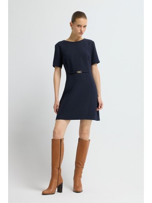 Adl Toka Detaylı Mini Elbise Lacivert 12444225001