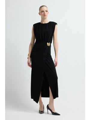 Adl Kolsuz Örme Büzgülü Elbise Siyah 12445915000