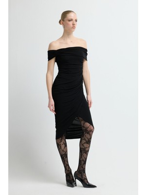 Adl Büzgü Detaylı Anvelop Elbise Siyah 12445913000