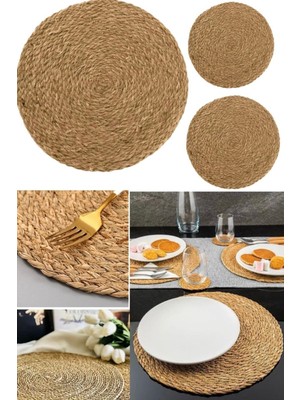 Munico 8 Adet Şık Masa Düzeni Için 35 cm Büyük Boy Dekor Yemek Servis Ahşap Hasır Runner Amerikan Servisi