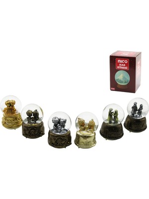 PremiumPort Orta Boy 8cm Işıklı Müzikli Kar Küresi Cam Insan Figürlü Desen Mix
