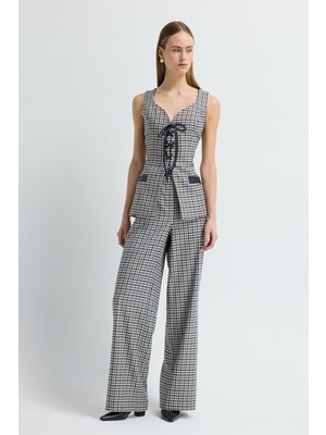 Adl Ekose Bol Pantolon Lacivert 15342103012