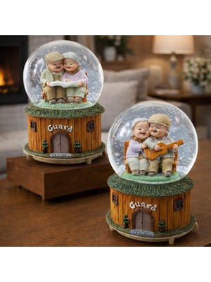 Die Grup Mutlu Yaşlı Çiftler Tasarımlı Büyük Boy Püskürtmeli Kar Küresi DIE-RSTG34