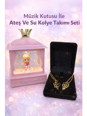 Yağmur Sevgili Kar Küresi ile Ateş ve Su Kolye Takımı Sevgililer Gününe Özel Müzik kutusu  Işıklı Dekor Arkadaş Doğumgünü hediye Özel Gün Hediye