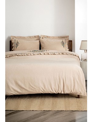 Ecocotton Revna Bej Çift Kişilik %100 Organik Pamuk Saten Nevresim Takımı