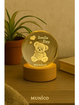 PremiumPort Ayıcık Tasarımlı Işıklı Cam Küre Büyük Boy, Ahşap Tabanlı Dekor Gece Lambası