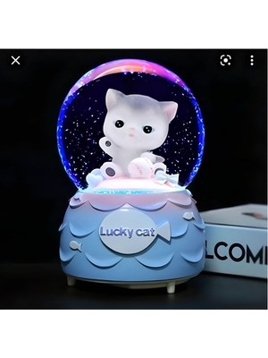 PremiumPort Büyük Boy Işıklı Müzikli Püskürtmeli Kedi Kar Küresi
