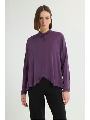 Love My Body Hakim Yaka Düğmeli Gömlek Mürdüm 130L9777000